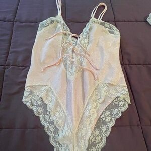 Pink with cream colored lace neglige.
